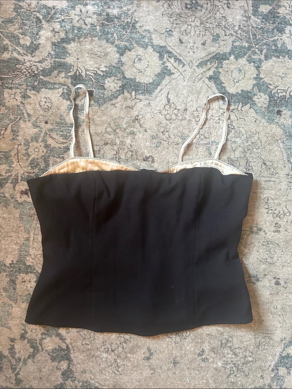 Reformation Black Camisole with Cream Lace Trim